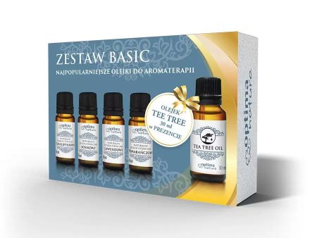 Basic zestaw olejek eteryczny Eukaliptusowy 10ml + olejek eteryczny Sosnowy 10ml + olejek eteryczny Lawendowy 10ml + olejek eteryczny Pomarańczowy 10ml + olejek eteryczny Drzewo Herbaciane 30ml Discount