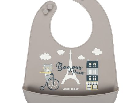 Śliniak silikonowy z kieszonką Bonjour Paris Beżowy Hot on Sale