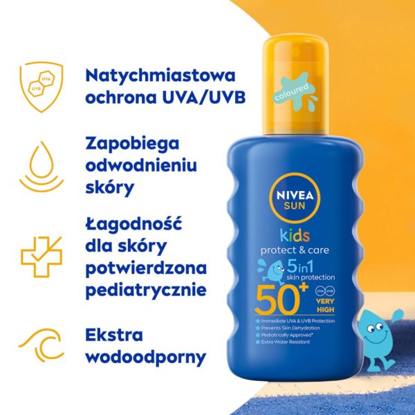 Sun Kids Protect & Care nawilżający spray ochronny na słońce dla dzieci SPF50 200ml Online Sale