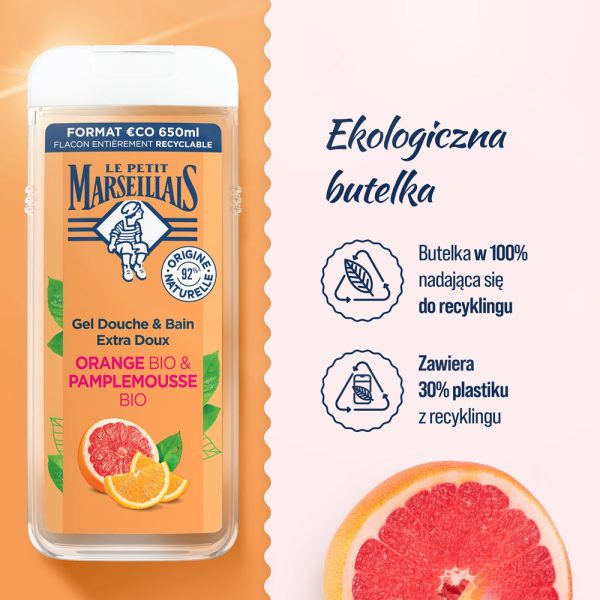 Żel pod prysznic i do kąpieli Grejpfrut Bio i Pomarańcza Bio 650ml Online Hot Sale