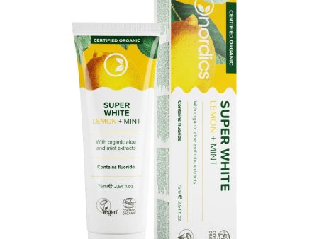 Super White Organic Toothpaste pasta do zębów z fluorem Lemon + Mint 75ml Hot on Sale